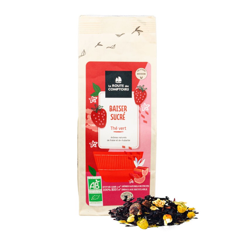 Baiser sucré - Thé Vert Fraise Rhubarbe BIO 100 g